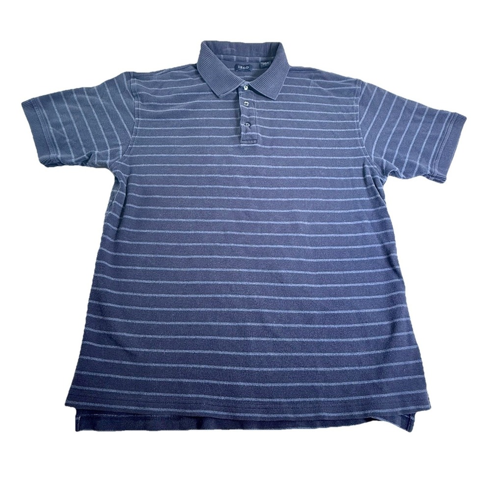IZOD‎ Polo Shirt Mens Large Blue Excellent Striped Short Sleeve Cotton RN 36543